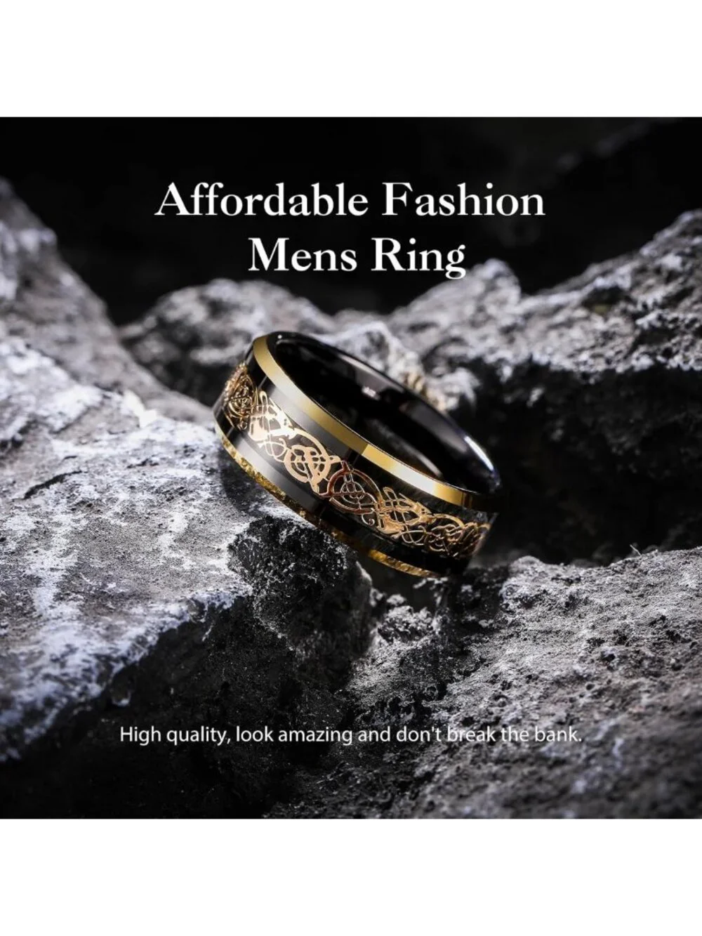 Celtic Dragon Tungsten Ring for Men, Size 4-16, Durable & Stylish Jewelry